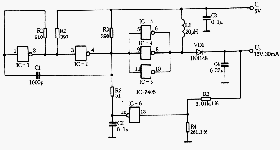 5V轉(zhuǎn)換成12V的調(diào)壓器電路