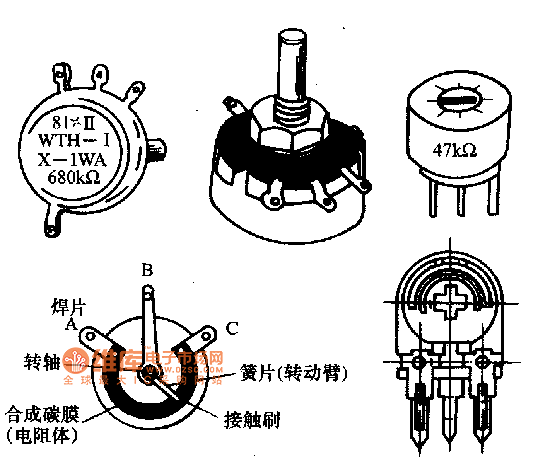 合成膜電位器外形電路圖