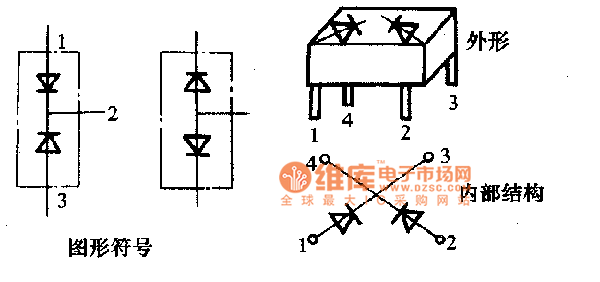 半橋的外形、內(nèi)部結(jié)構(gòu)和圖形符號電路圖
