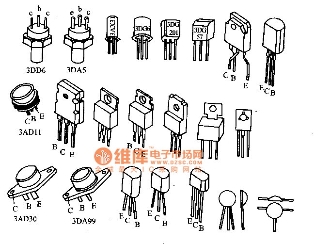 三極管的外形和引腳分布電路圖