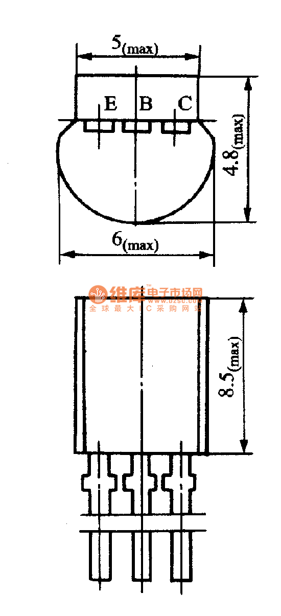 S一4型三極管外形與弓腳分布電路圖