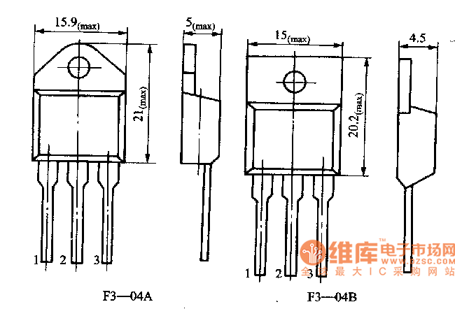 F3型三極管外形與引腳分布電路圖