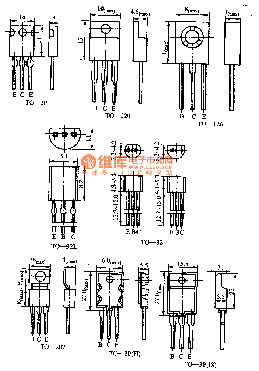 常用塑料封裝TO系列外形尺寸電路圖
