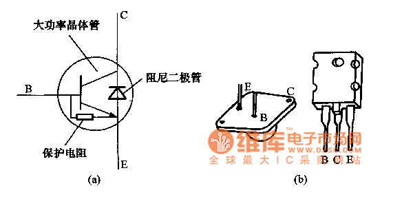 帶阻尼行輸出管的圖形符號(hào)和外形電路圖