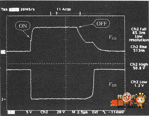 由射極跟隨器組成的功率MOSFET的開關(guān)波形
