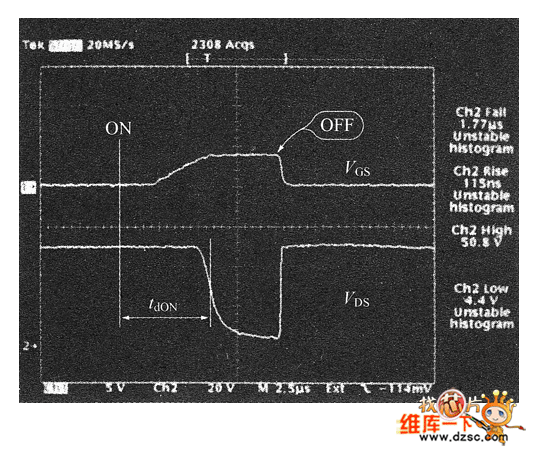 由開路集電極組成的功率MOSFET的開關(guān)波形