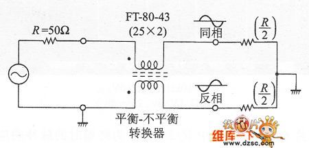 使用平衡－不平衡變壓器的寬帶平衡輸出電路圖