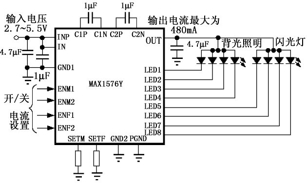 圖12 用MAX1576 驅(qū)動(dòng)LED 的實(shí)用電路