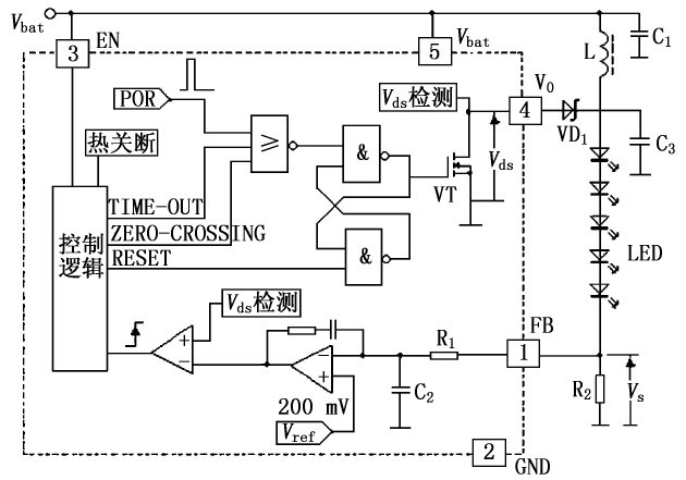圖4 由NCP5007 驅(qū)動(dòng)LED 的電路