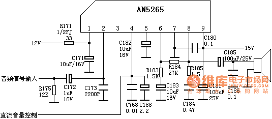 AN5265伴音功放電路典型應(yīng)用電路圖